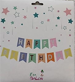 Banner Happy Bırthday Makaron-Gümüş