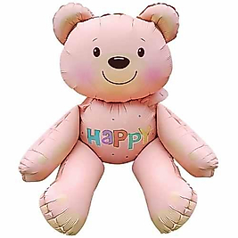 Happy Yazılı Oturan Pembe Ayı Folyo Balon 77×70 cm