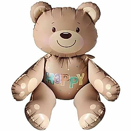 Happy Yazılı Oturan Karamel Ayı Folyo Balon 77×70 cm