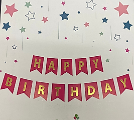 Happy Bırthday Banner Fuşya - Altın Yaldız