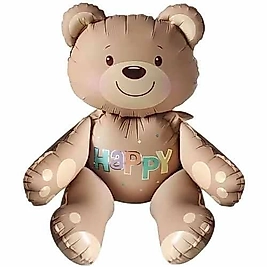 Happy Yazılı Oturan Karamel Ayı Folyo Balon 77×70 cm