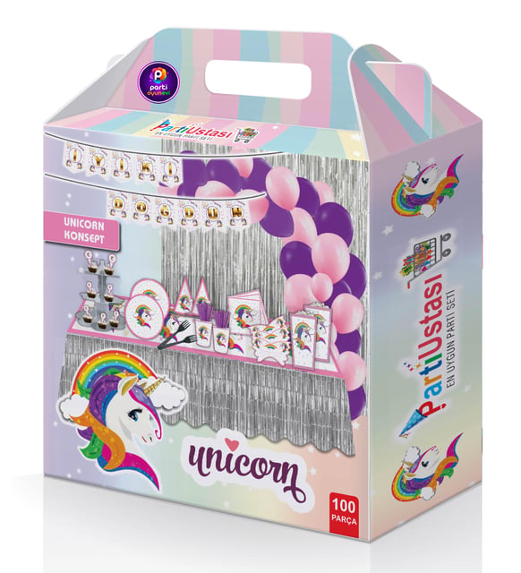 Unicorn Doğum Günü Parti Seti 100 Parça (8 Kişilik)